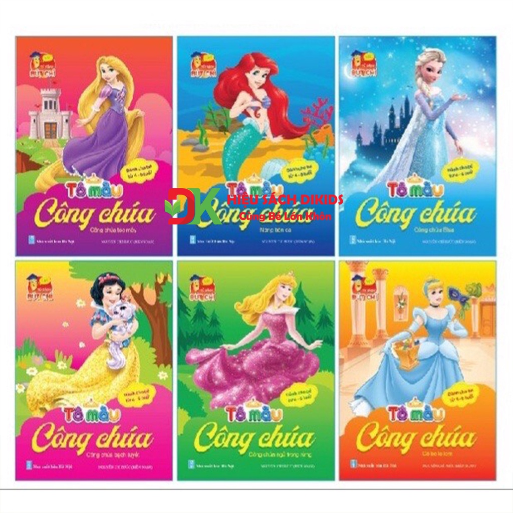 Sách - Bộ tập tô màu siêu nhân, tô màu công chúa cho bé 6 cuốn