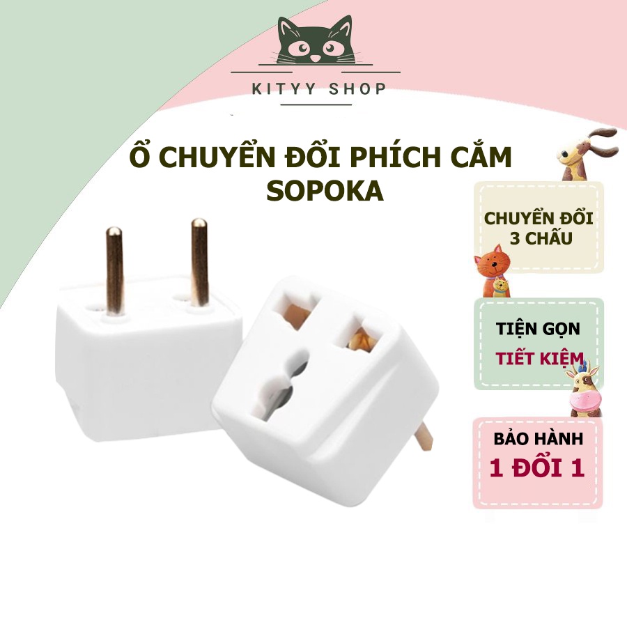 Ổ điện chuyển đổi phích cắm từ 3 chân sang 2 chân nguồn 220V màu trắng