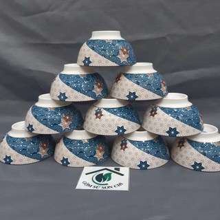 Bộ gốm sứ 10 chén ăn cơm hoa văn sao mai 12cm