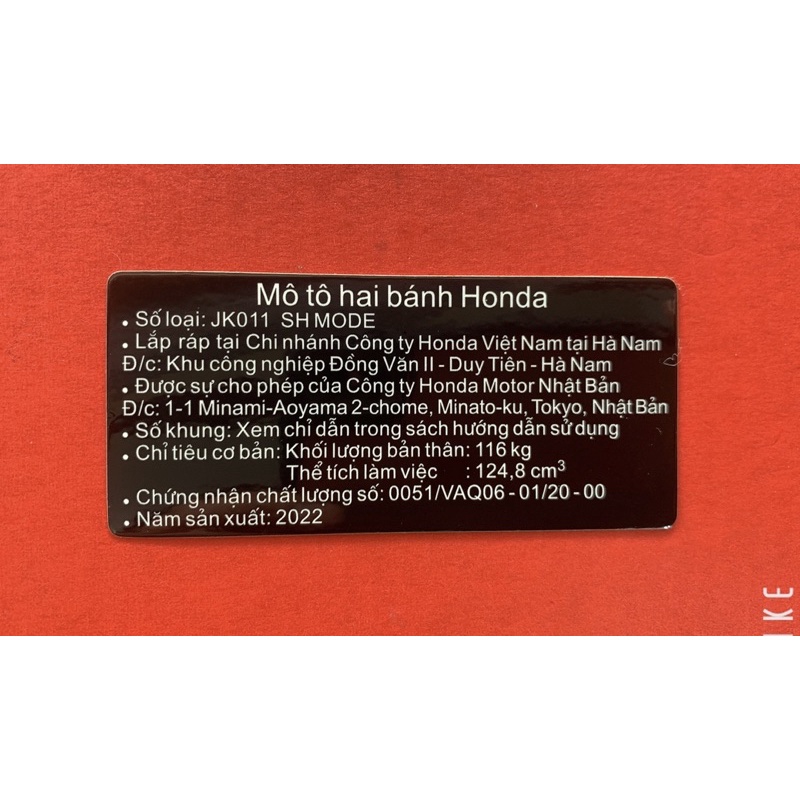 Tem năm sản xuất 2022 các đời xe honda  và yamaha.. Tem zin chuẩn hãng nhà máy