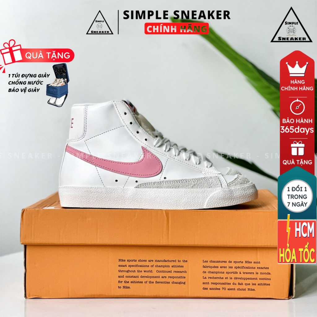 Giày Nike Nữ Chính Hãng 🔴FREESHIP🔴 Nike Mid Blazer Vintage 77 White Pink Chuẩn Auth - Giày Thể Thao Cổ Cao Dáng Classic