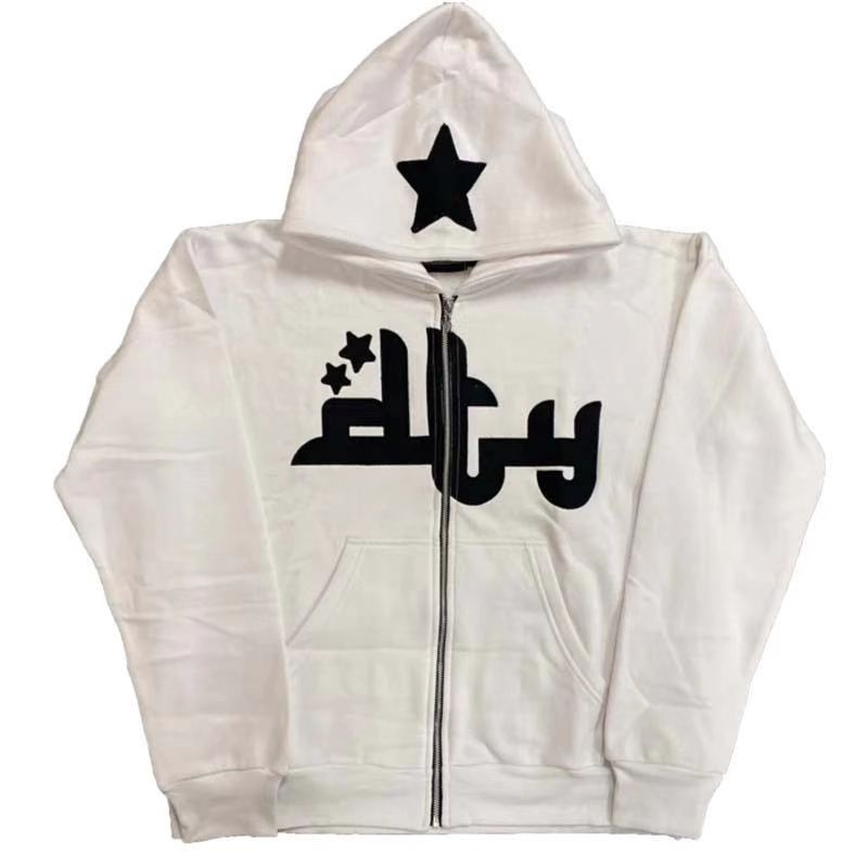 Áo Khoác Hoodie Có Khóa Kéo In Hình Ngôi Sao Phong Cách Hip hop Mỹ Thời Trang Đường Phố Cho Nam Và Nữ Y2K