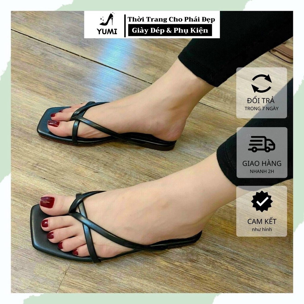 Dép nữ đế bệt xỏ ngón chữ V dây mảnh dép lê quai ngang đi biển YUMI STORE DB1