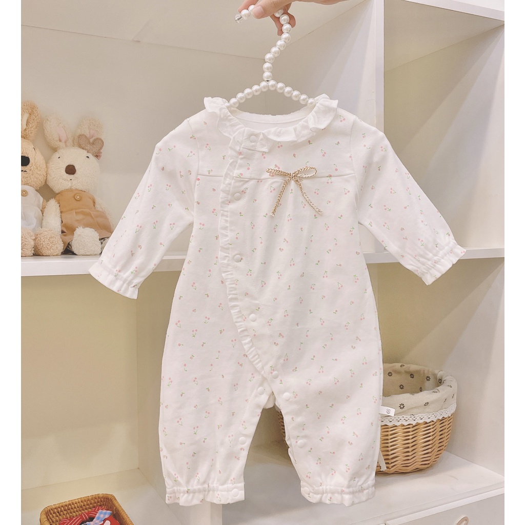 Body Suit Dài Tay Chân Cherry Xinh Xắn Cao Cấp Cho Bé Gái