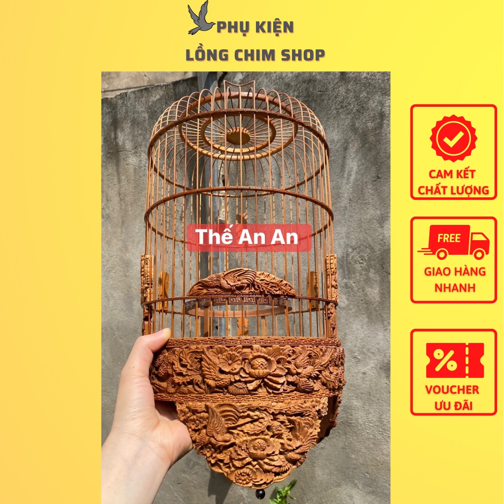 LỒNG CHIM KHUYÊN CHẠM NỔI 3D 2 LỚP tặng đủ phụ kiện Lồng chim Thế An An