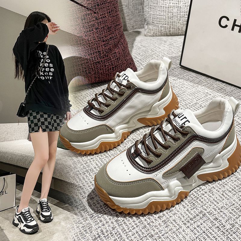Giày Thể Thao Nữ Emy Giầy Da Độn Đế 5cm Phối Màu Cá Tính Hottrend