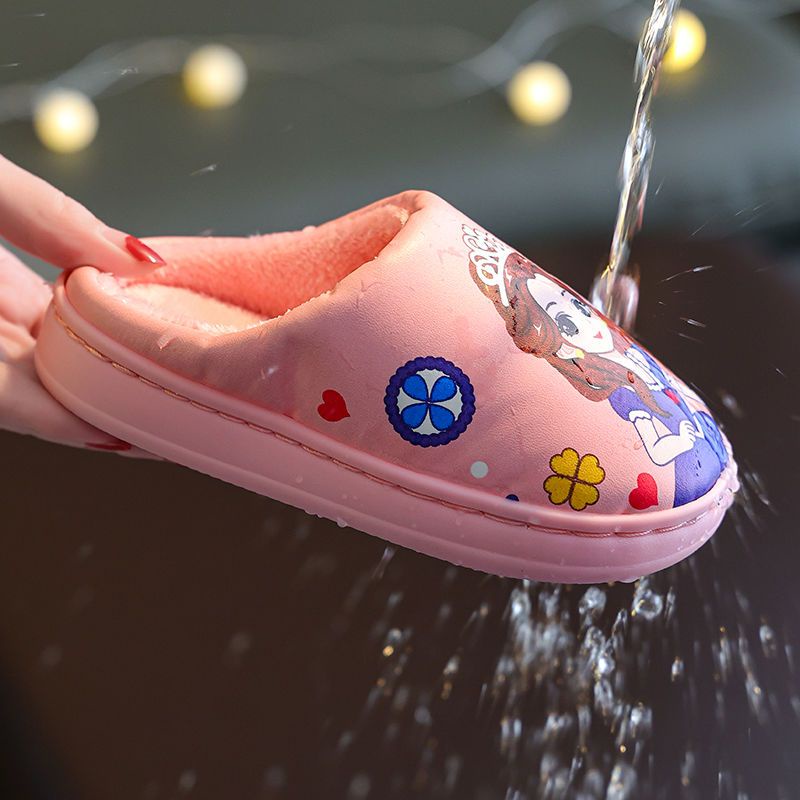 Dép bông AMILA đi trong nhà bằng da PU chống nước chống trượt thời trang thu đông dành cho trẻ em