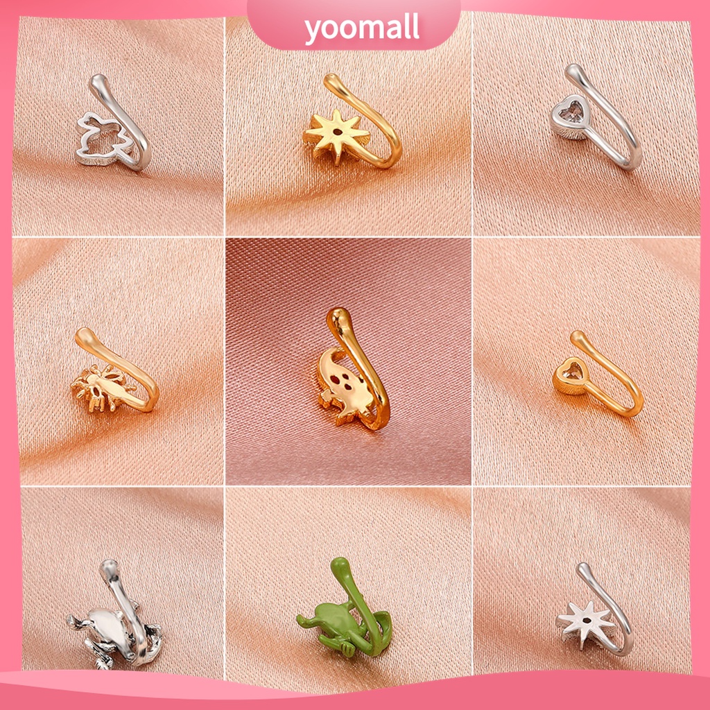 (Yoomall) Khuyên Mũi Giả Hình Chữ U Đính Đá Zircon Hình Ếch Hoạt Hình Sáng Bóng Cho Tiệc Tùng