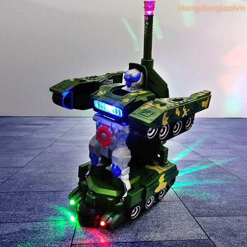 Đồ Chơi Trẻ Em Xe Tăng Biến Hình Robot Tự Động Có Đèn Và Nhạc