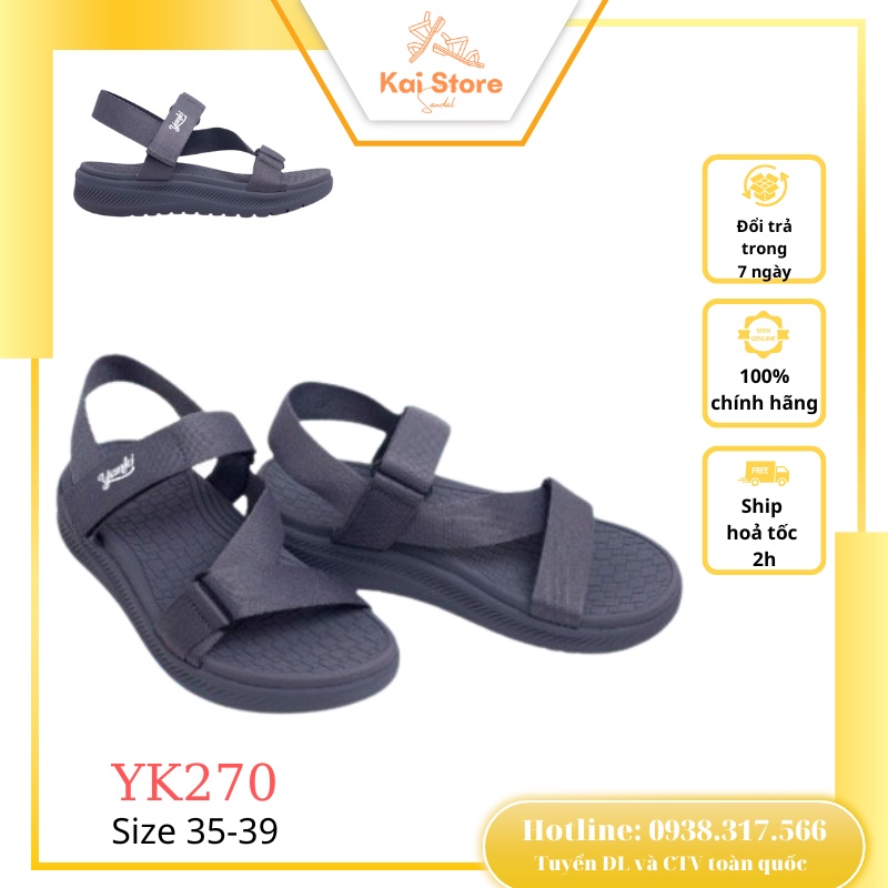 Giày Sandal Yanki Nữ Quai Ngang YK270 Đế Cao Su Quai Dù Đi Học Đi Làm Đi Chơi Full Size Màu xám tro