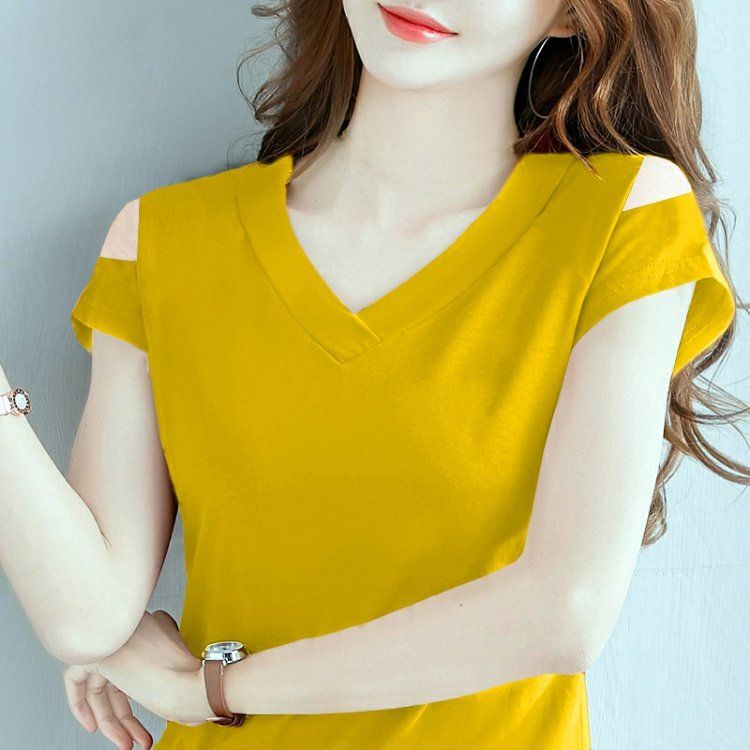 Áo Thun Tay Ngắn Cổ Chữ V Thời Trang Mùa Hè Cho Nữ