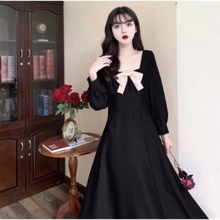 Váy nhung(còn hồng) tiểu thư tay phồng dáng dài