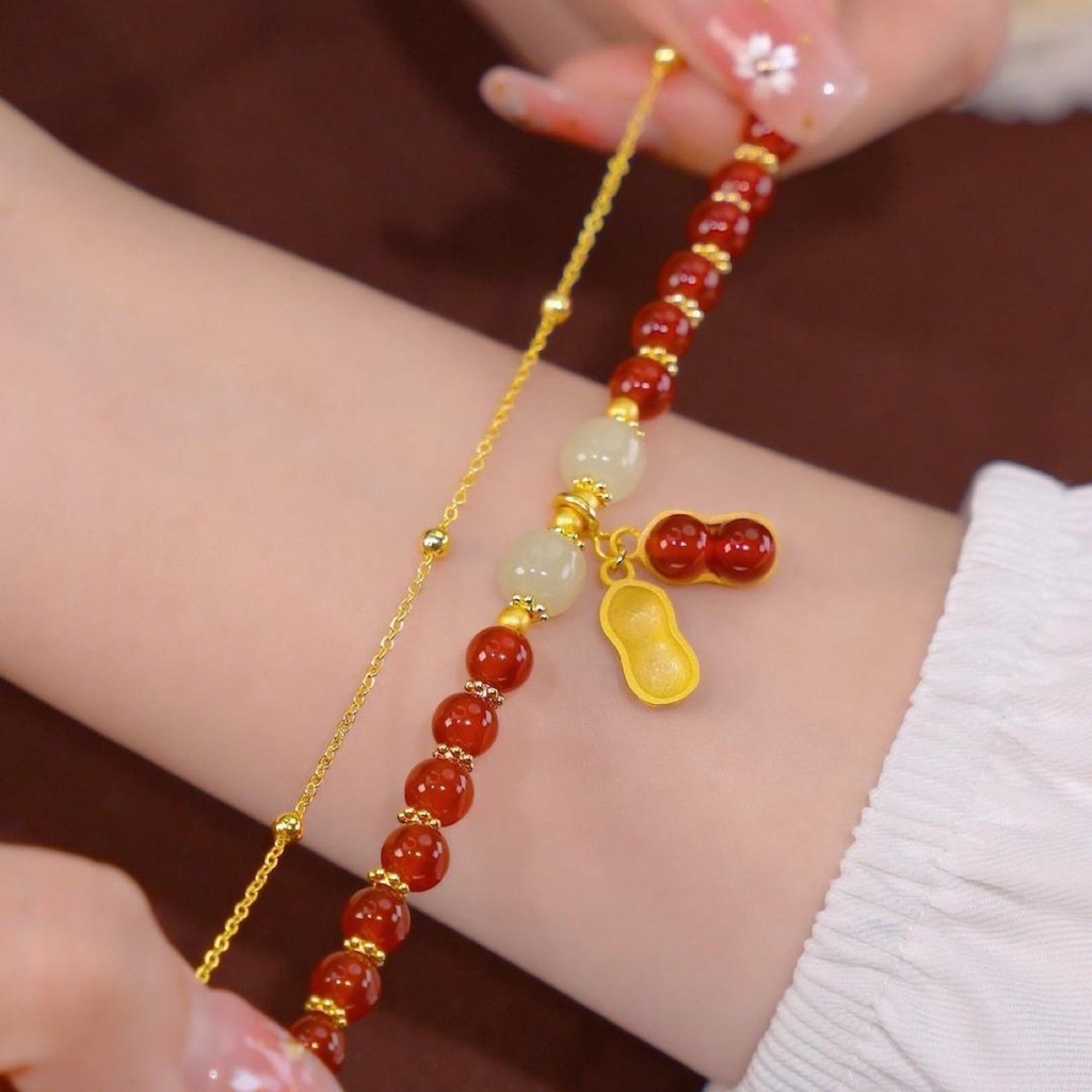 Vòng Tay Dây Xích Đôi Đính Hạt Ngọc Lam Nhân Tạo Phong Cách dongdaemun Phiên Bản Hàn Quốc Năm Mới Thanh Lịch Dành Cho Nữ