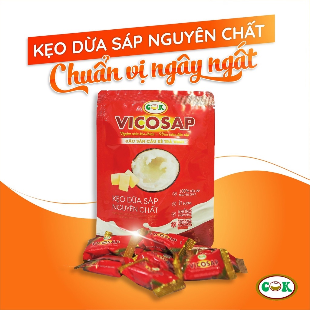 Kẹo Dừa Sáp Nguyên Chất 100g - VICOSAP Đặc Sản Trà Vinh