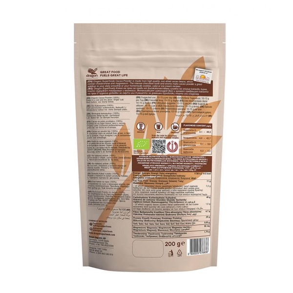 Bột cacao nguyên chất hữu cơ (Organic Cacao Powder) - Dragon Superfoods - 200g