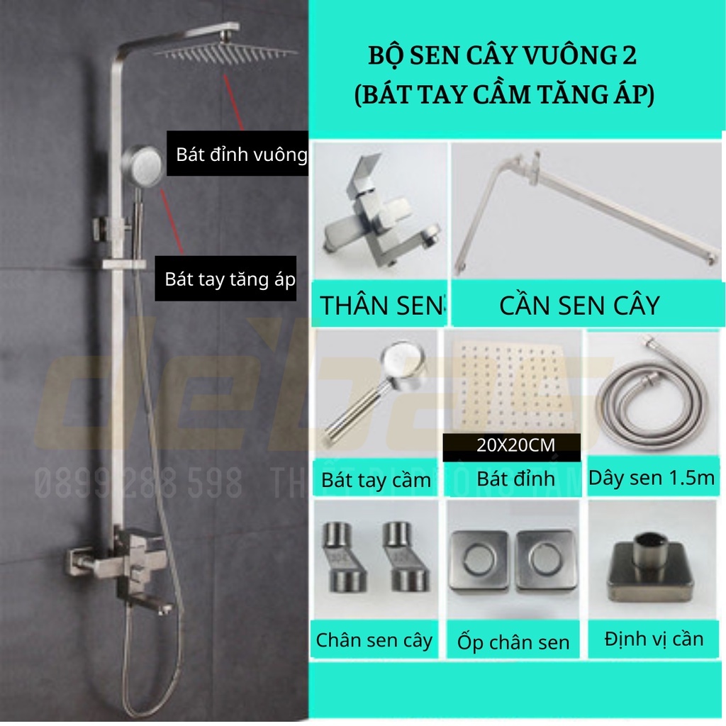 Sen cây inox 304 nóng lạnh vuông cao cấp tắm đứng Debas SCI-03