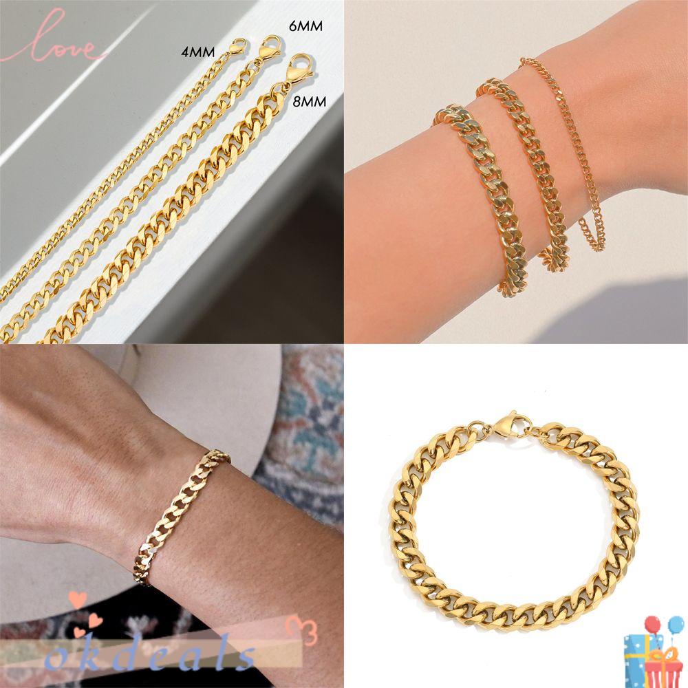Vòng Tay Kim Loại Thép Không Gỉ 18K 4 / 6 / 8MM Phong Cách Hip Hop Cho Nam Và Nữ|Mạ