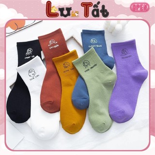 Tất nữ cổ lỡ họa tiết cổ in cô gái cá tính, tất nữ basic, vớ nữ cổ lỡ - mã d1r11