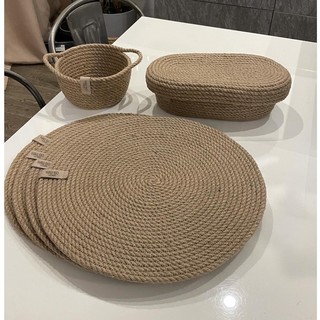 [THỦ CÔNG] Miếng lót bàn ăn bằng dây thừng bện, đạo cụ chụp ảnh sản phẩm, thảm lót decor trang trí bàn tiệc tối giản