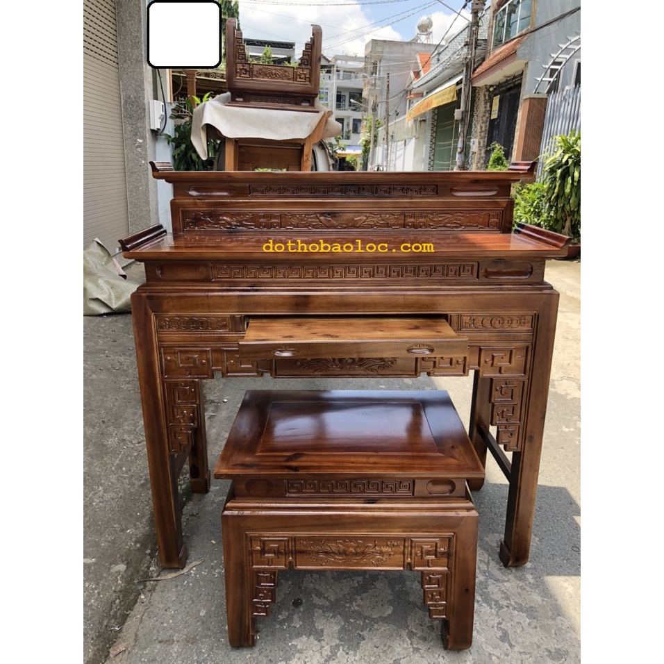 Bàn thờ gia tiên gỗ tràm bông vàng 2 tầng ,bàn mẹ bồng con 4 cỡ: 1m07,1m17,1m27 , 1m47 và 1m53