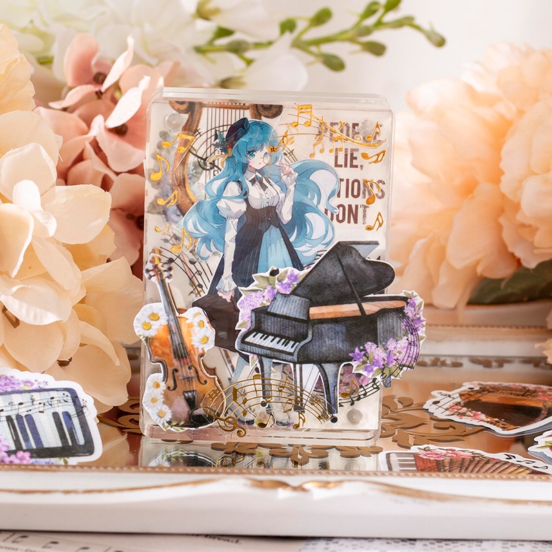 Set 20 Sticker Dán Trang Trí Album Ảnh DIY Hình Ngôi Làng Thân Cây Âm Nhạc