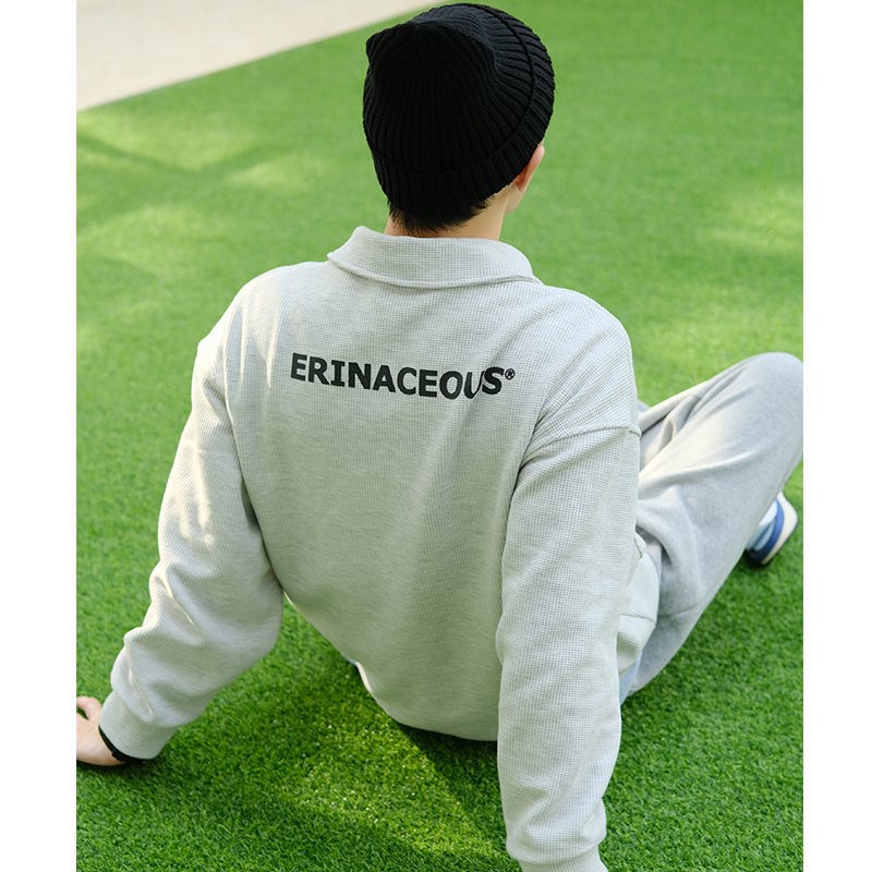 COD OOTD Áo thun polo Hatton Gutto dài tay dáng rộng phong cách Hàn Quốc đơn giản cho nam