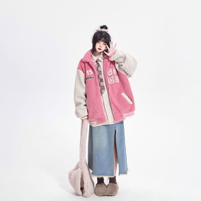 Áo Khoác Bóng Chày Dày Dặn Thêu Họa Tiết Phong Cách Retro Mỹ Thời Trang Mùa Đông Mới Cho Nữ