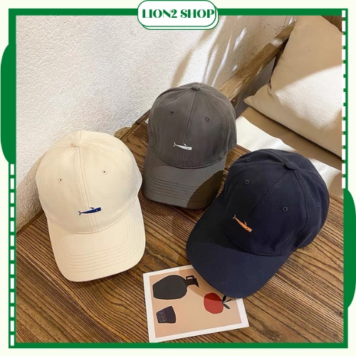 Mũ lưỡi trai thêu hình cá mập, nón kết unisex chất kaki mềm phong cách thể thao khỏe khoắn