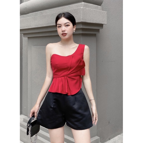 ROSÉ Top - Áo lệch vai xếp ly sang chảnh chất Cotton lụa cao cấp