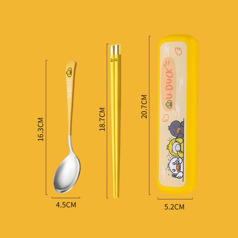Vịt vàng mới Bộ muỗng đũa nĩa inox cá nhân văn phòng du lịch dễ thương kèm hộp ChiChi