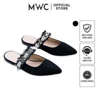 Dép MWC 8095 - Dép Sục Nữ Đế Bệt, Sục Da Mũi Nhọn, Sục Quai Vải Đính Hạt Nữ Tính, Sục Hot Hit