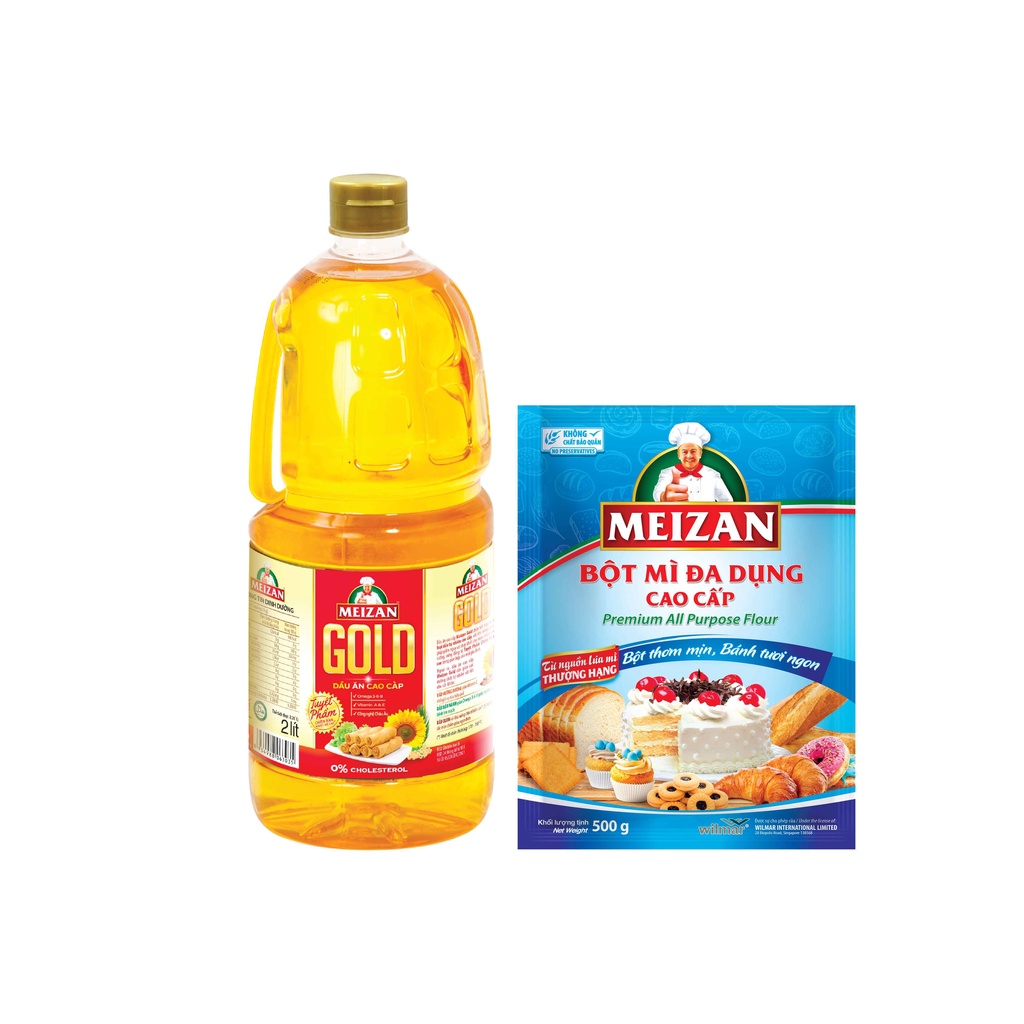 Combo 1 chai Dầu Meizan Gold 2L và 1 gói bột mì đa dụng Meizan 1kg