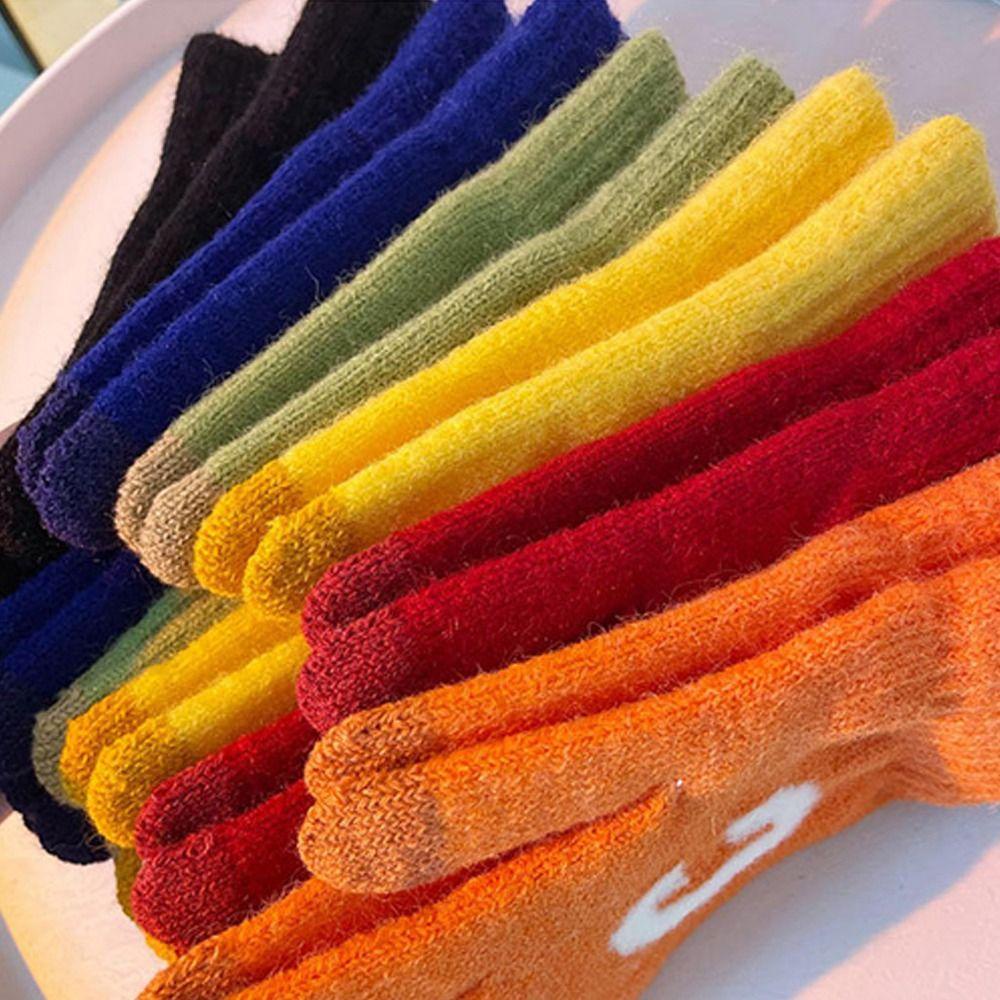 Găng Tay Dệt Kim Dày Dặn Chống Gió Màu Sắc Ngọt Ngào Thời Trang Thu Đông Cho Nữ