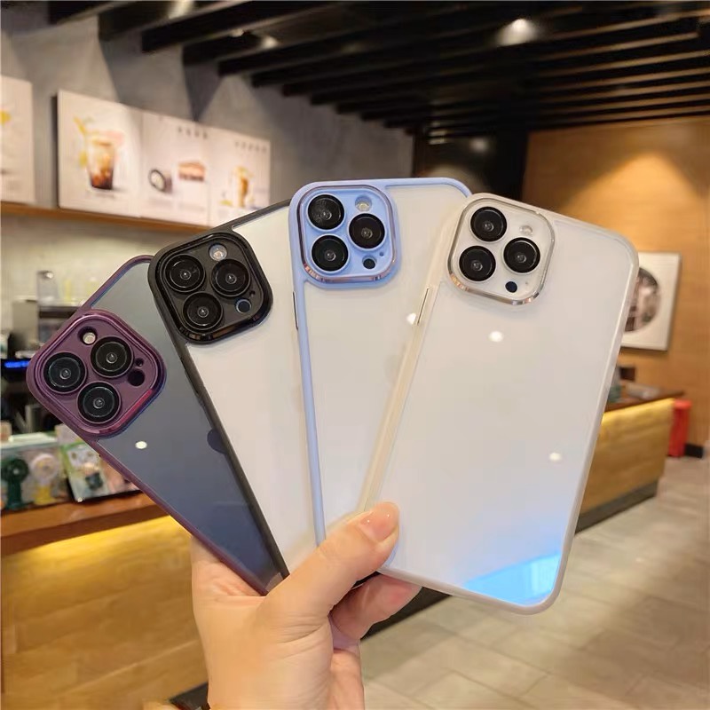 Ốp silicon viền màu lưng trong kèm kính bảo vệ camera cho IPhone 14/14Plus/14Pro/14Promax/13/13Pro/13Promax/12Prm OP226