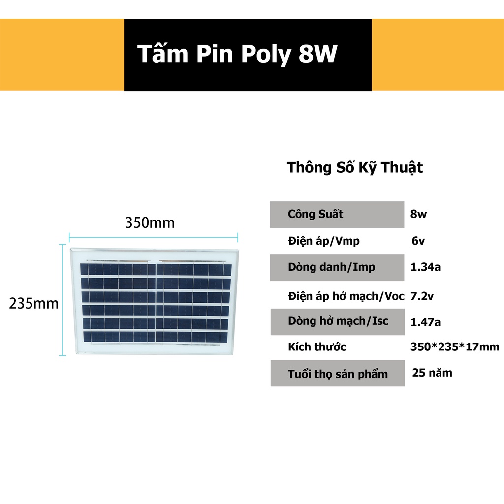 TẤM PIN NĂNG LƯỢNG MẶT TRỜI 8W 15W 18W 20W 25W 30W Với khung hình “U” Và vít