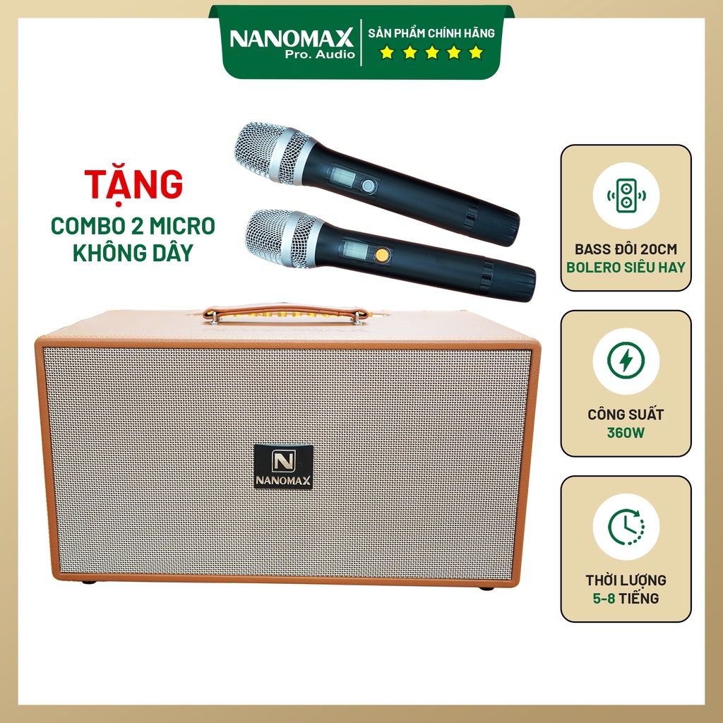 Loa Kéo Karaoke Xách Tay Nanomax K-30 K30 Bass Đôi 20cm Công Suất 360w