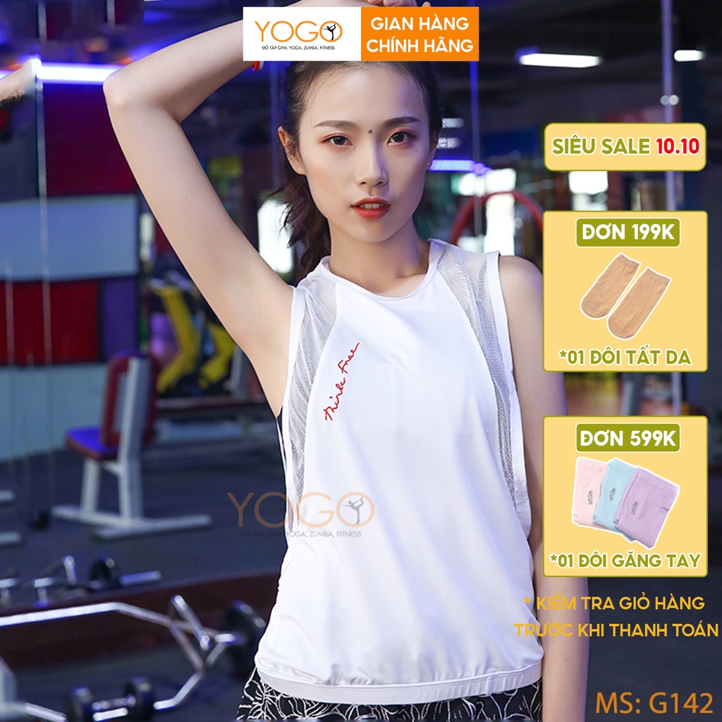 Áo tank top tập gym yoga nữ viền lưới thoáng mát co giãn 4 chiều cao cấp G142 YOGO