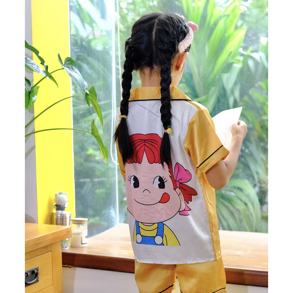 Bộ đồ ngủ Pyjama mặc nhà cộc tay họa tiết dễ thương chất lụa mango mát mẻ, thấm hút tốt an toàn cho da của bé G23