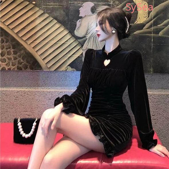 Đầm Dáng Ôm Xếp Ly Họa Tiết Trái Tim Thời Trang Mùa Thu Cho Nữ