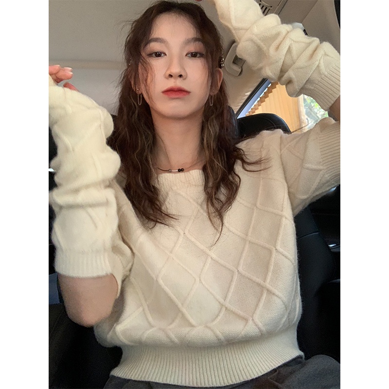 SUXI Áo Sweater Dệt Kim Cổ Vuông Kiểu Vintage Hàn Quốc Thời Trang Mùa Thu Năng Động