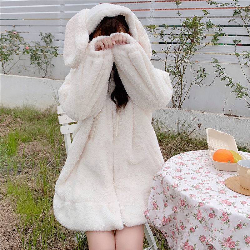Áo Sweater Lông Cừu Dày Dặn Thoải Mái Đính Tai Thỏ Dễ Thương Phong Cách Nhật Bản Cho Nữ