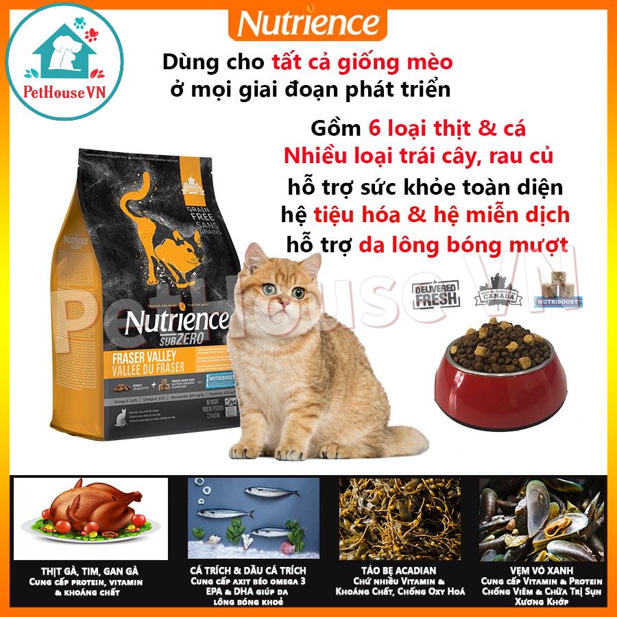 NUTRIENCE SUBZERO CAT - Bao 5Kg Thức Ăn Hạt Cho Mèo Vị Cá Biển & Rau Củ Quả Hàng Chính Hãng