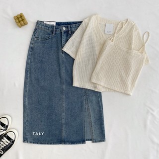 Chân váy jean midi xẻ trước 1031 taly cv25066