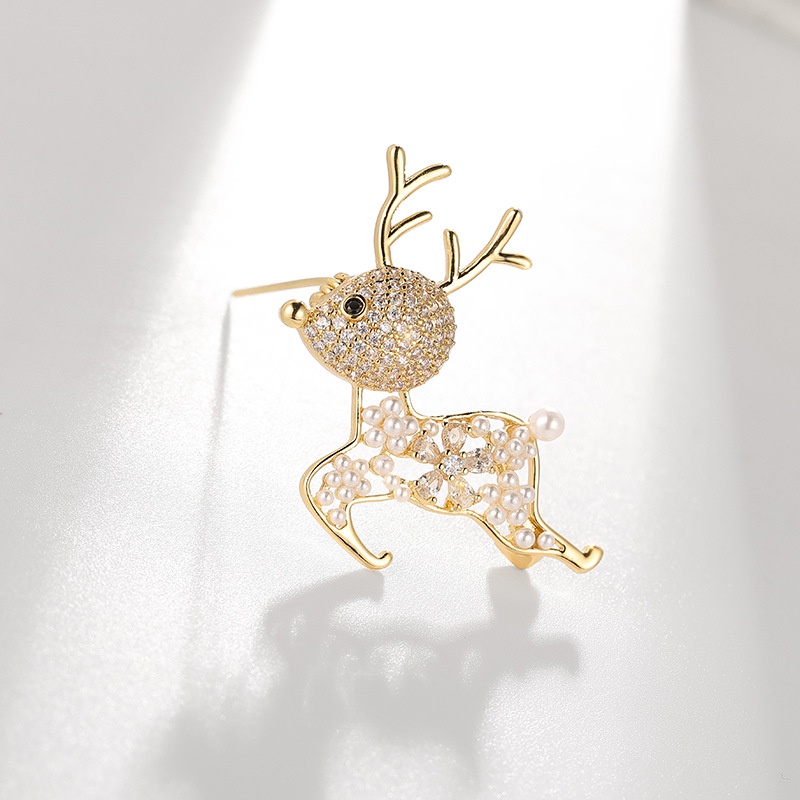 Ghim Cài Áo Hình Con Nai Đính Ngọc Trai Nhân Tạo Thời Trang