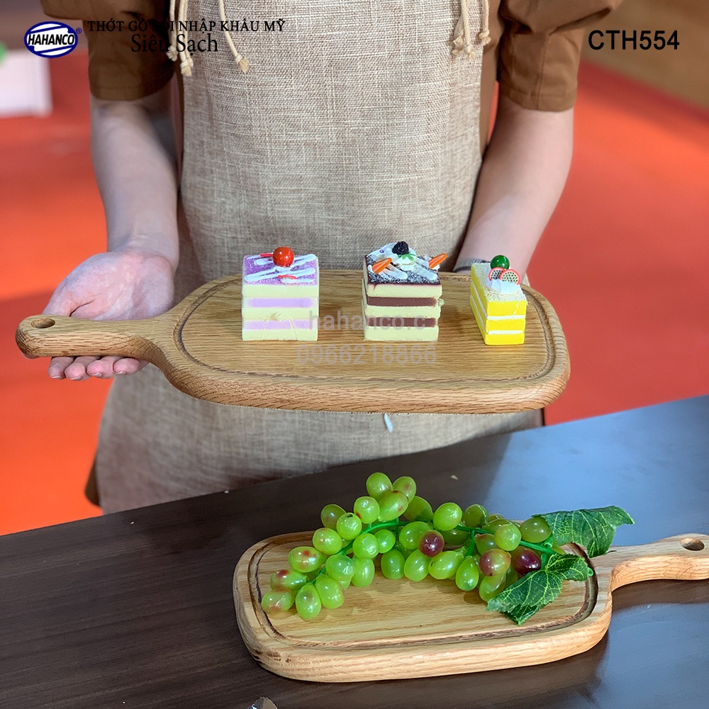 Thớt gỗ Sồi Mỹ (OAK) tay cầm lớn - khay bánh/ bít tết/pizza/phụ kiện ảnh - CTH554