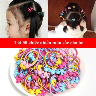 Set 50 Dây Chun Buộc Tóc Nhiều Màu, cột tóc họa tiết cho bé