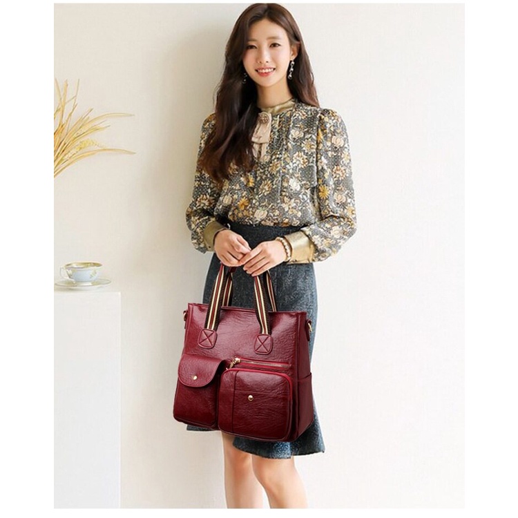 MISCHA Túi Xách Da PU Cỡ Lớn Màu Trơn Phong Cách Hàn Quốc Thời Trang Cho Nữ