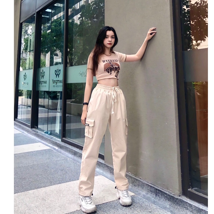 Quần Cargo Pants SAIGONESE Quần Dài Kaki Túi Hộp Ống Rộng Nam Nữ Unisex / Kem