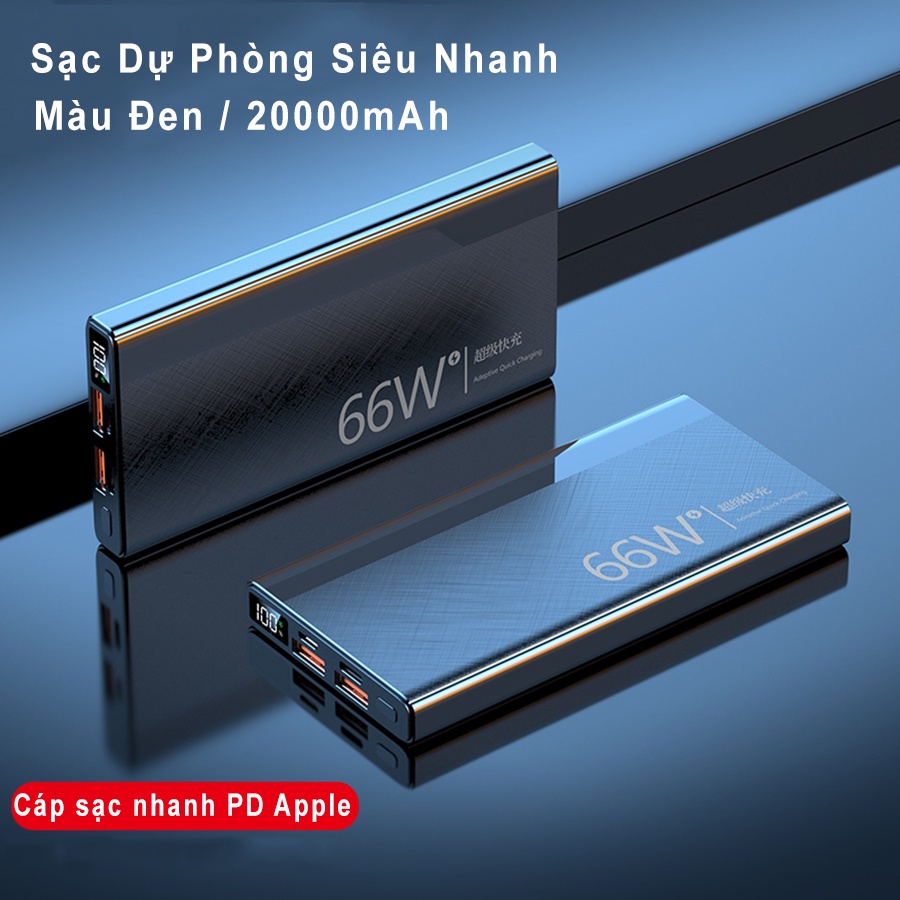 Pin sạc dự phòng siêu nhanh 66W, dung lượng lớn 20000mAh 30000mAh 50000mAh 3 đầu ra cáp Type-C, Sạc Nhanh PD20W