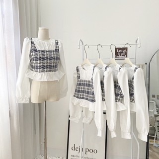 Áo sơ mi dạ tweed bèo gấu